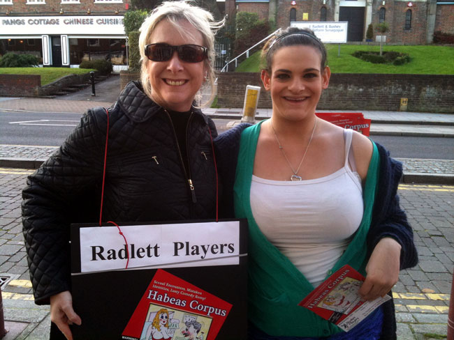RadlettPlayers650 Paula Welham, secretary of Radlett Players, and Georgia Dove, playing Felicity Rumpers in Habeas Corpus
