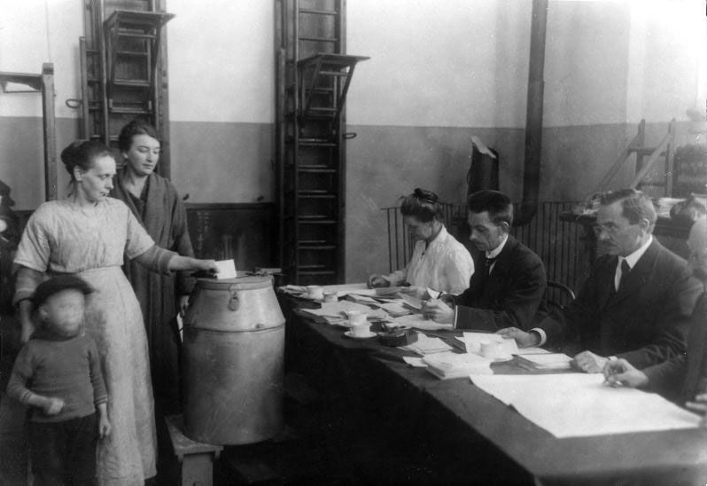 Voting rights for women. Dutch women going to the polls for the first time. The Netherlands, Amsterdam, 1921.