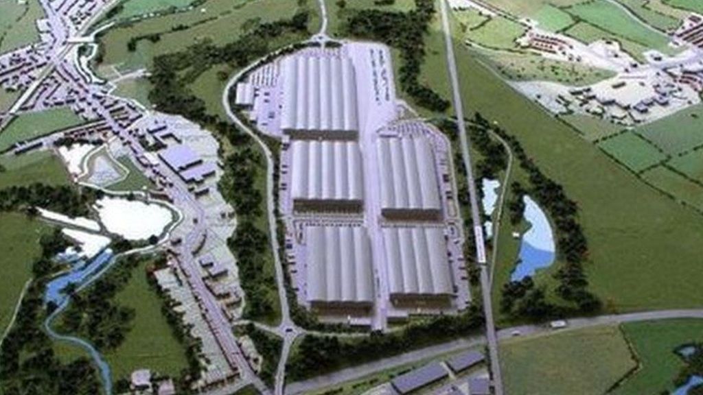 An aerial visualisation of the Radlett rail freight terminal planned for the old aerodrome land 